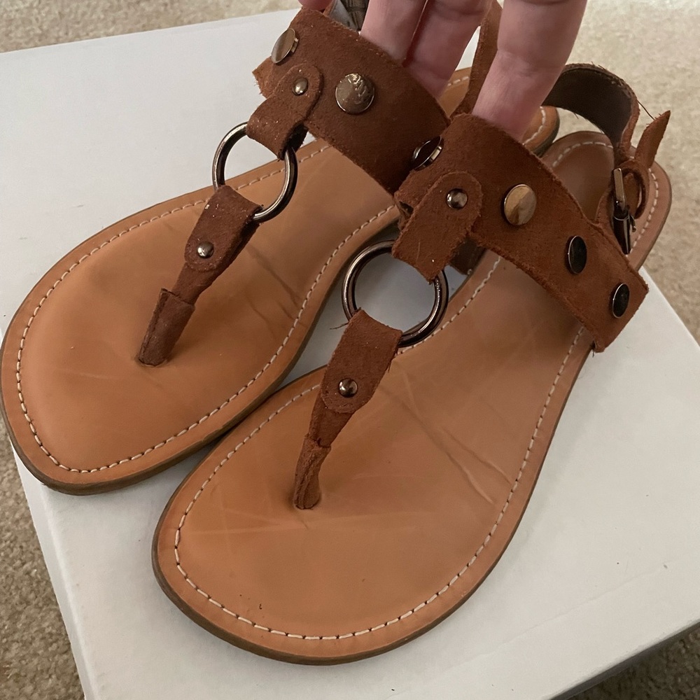 Brown Suede Studded Flat Sandals size 7.5